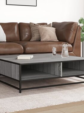 VidaXL Salontafel 100x100x30 cm bewerkt hout en metaal grijs sonoma