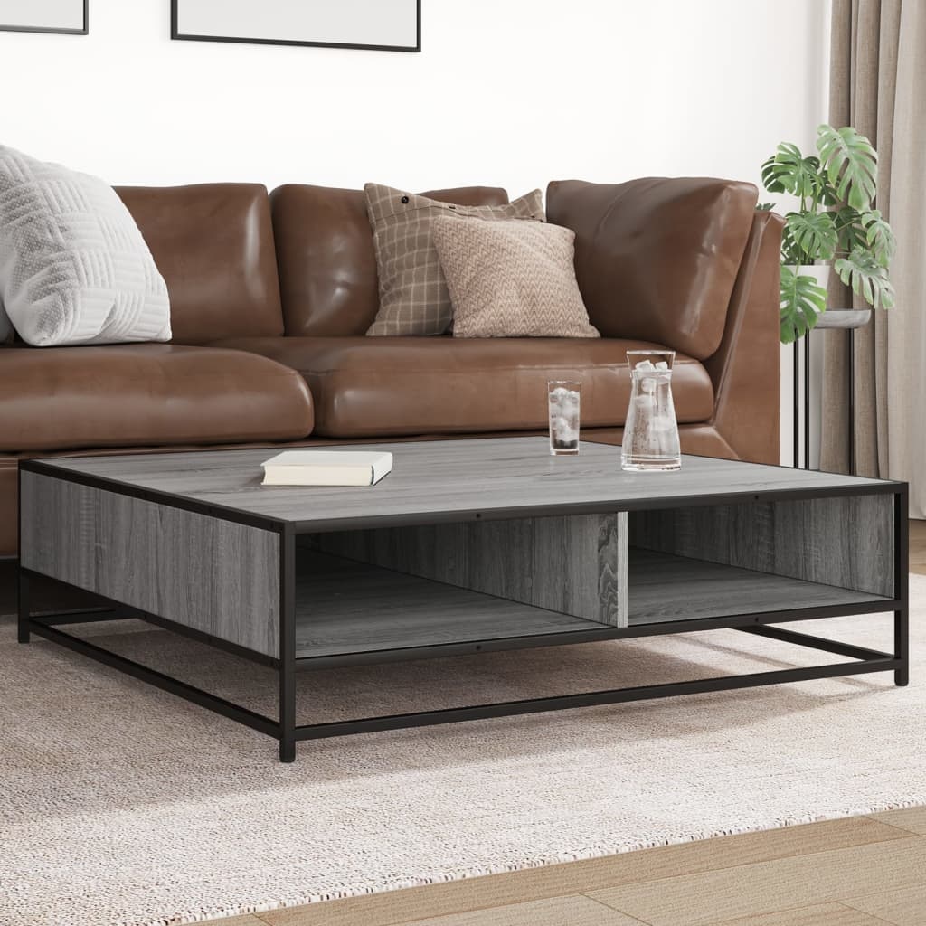 VidaXL Salontafel 100x100x30 cm bewerkt hout en metaal grijs sonoma