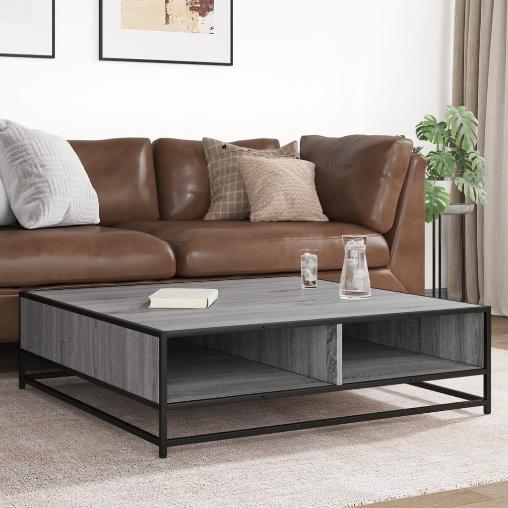 VidaXL Salontafel 100x100x30 cm bewerkt hout en metaal grijs sonoma