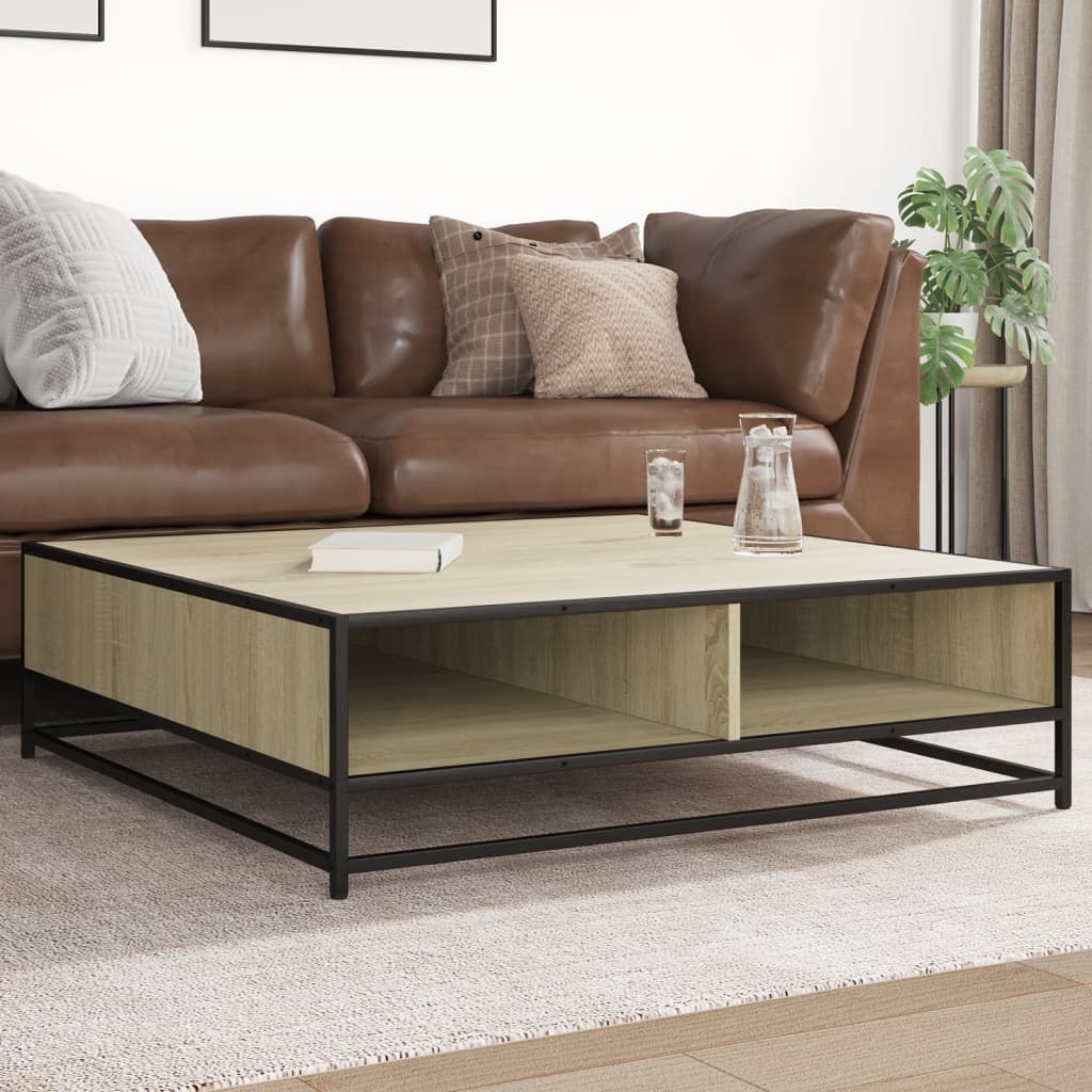 VidaXL Salontafel 100x100x30 cm bewerkt hout en metaal sonoma eiken