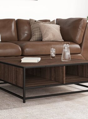 VidaXL Salontafel 80x80x30 cm bewerkt hout en metaal bruin eikenkleur