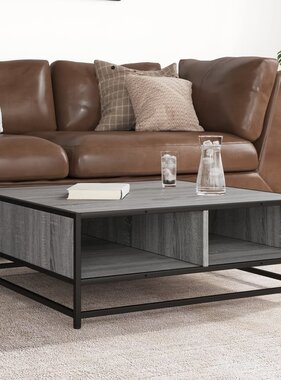 VidaXL Salontafel 80x80x30 cm bewerkt hout en metaal grijs sonoma