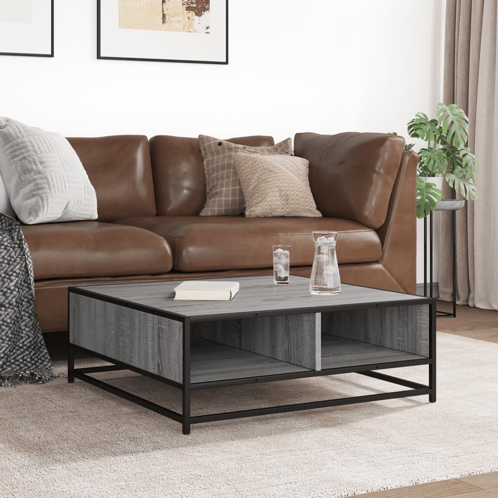 VidaXL Salontafel 80x80x30 cm bewerkt hout en metaal grijs sonoma