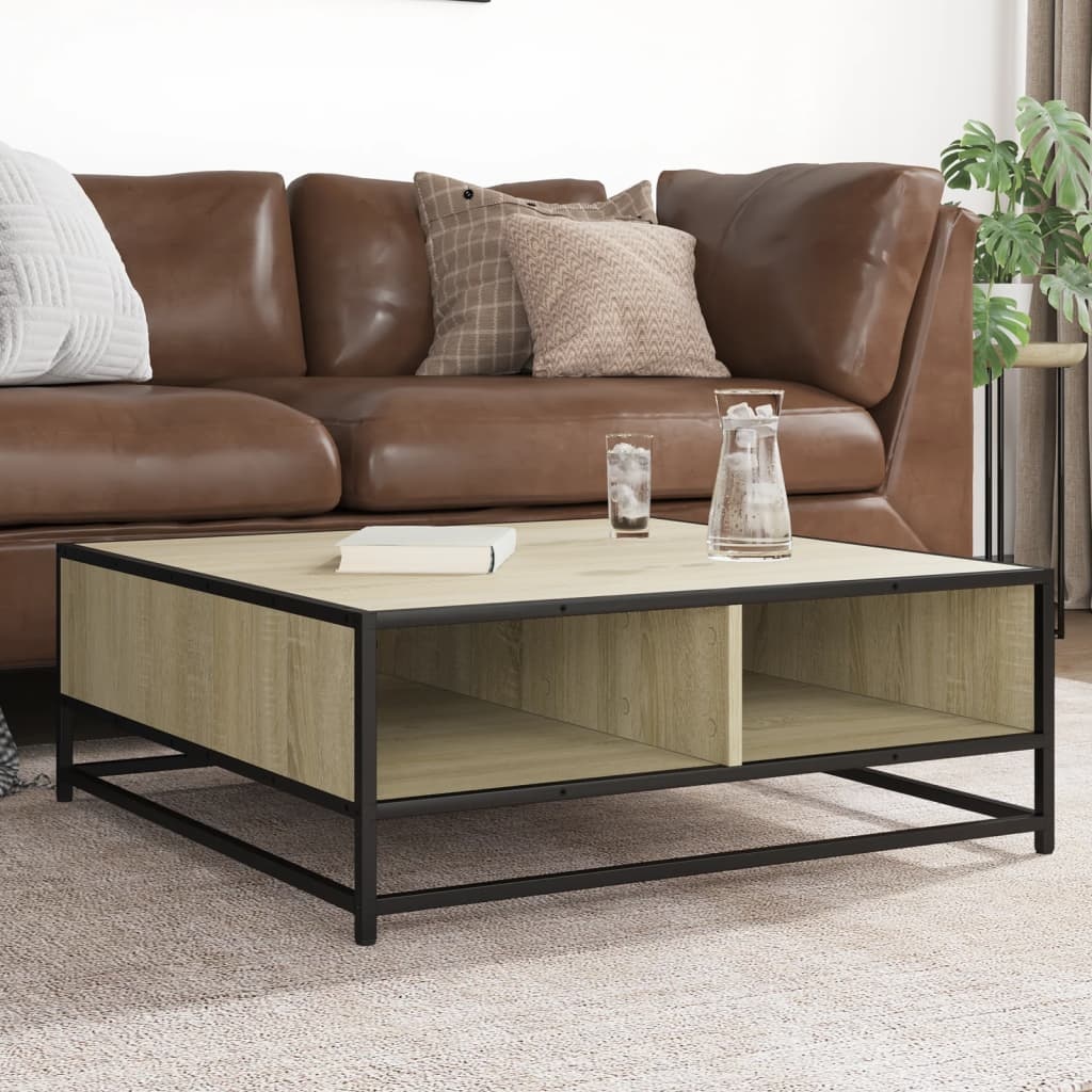 VidaXL Salontafel 80x80x30 cm bewerkt hout en metaal sonoma eikenkleur