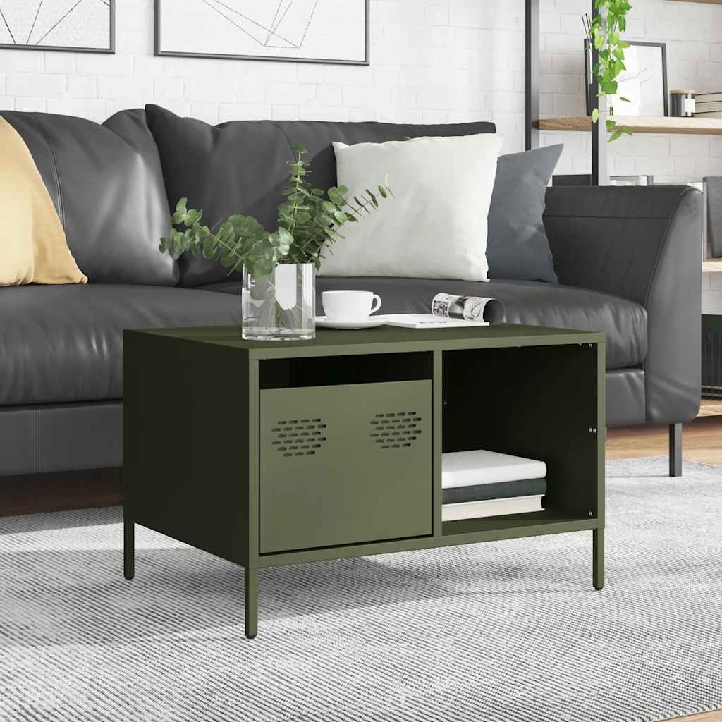 VidaXL Salontafel 68,5x50x43,5 cm koudgewalst staal olijfgroen