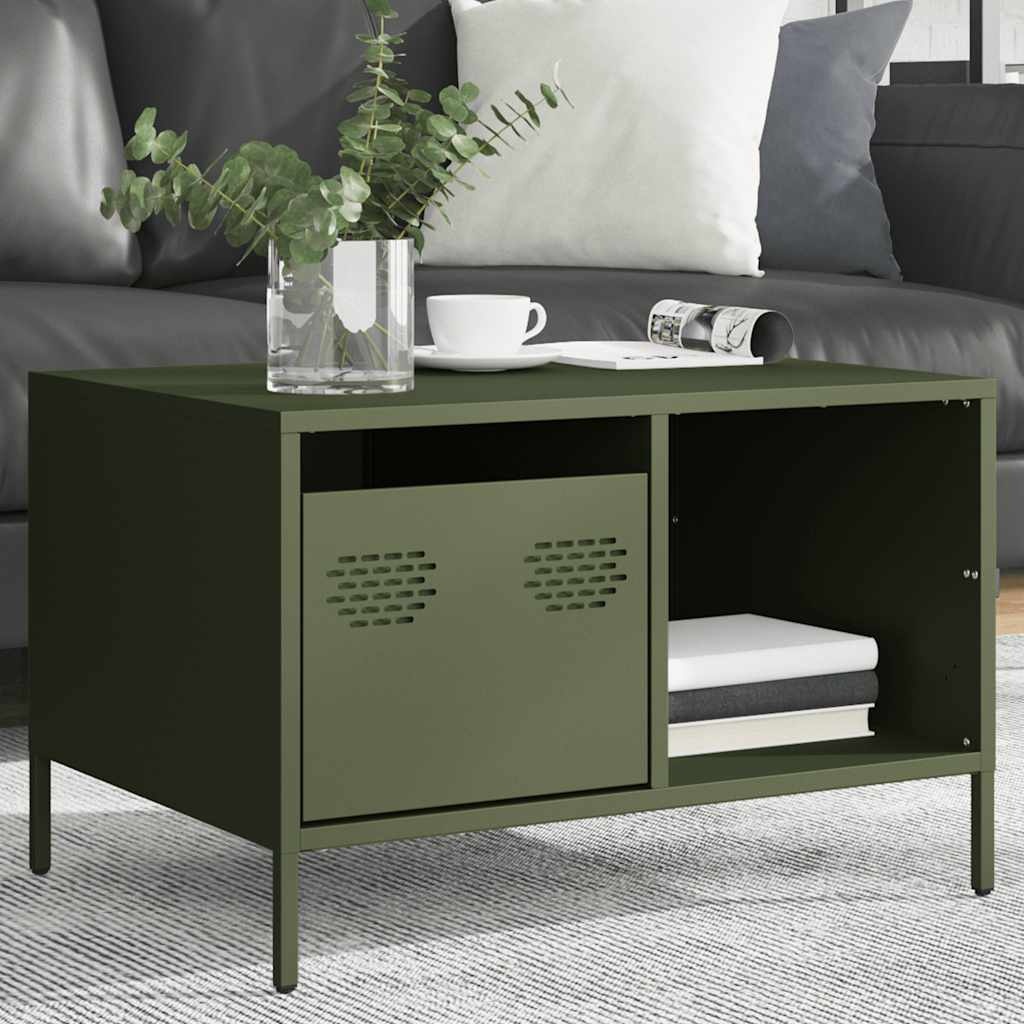 VidaXL Salontafel 68,5x50x43,5 cm koudgewalst staal olijfgroen