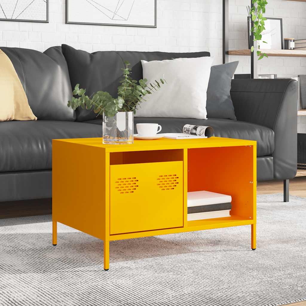VidaXL Salontafel 68,5x50x43,5 cm koudgewalst staal mosterdgeel