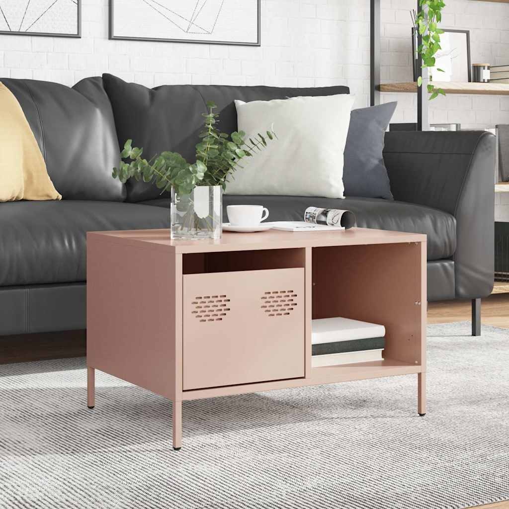 VidaXL Salontafel 68,5x50x43,5 cm koudgewalst staal roze