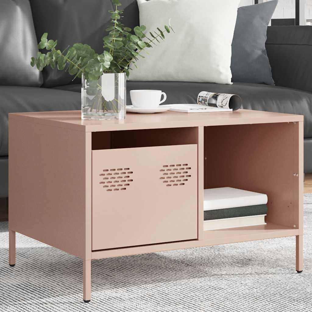 VidaXL Salontafel 68,5x50x43,5 cm koudgewalst staal roze