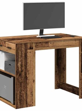 VidaXL Bureau met lade en plank 102x62x77,5 cm bewerkt hout oud hout