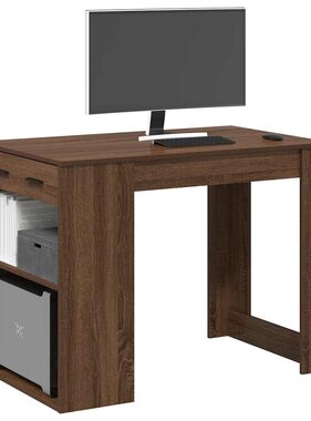 vidaXL Bureau met lade en plank 102x62x77,5cm bewerkt hout bruin eiken