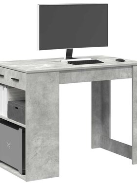 VidaXL Bureau met lade en plank 102x62x77,5 cm bewerkt hout betongrijs