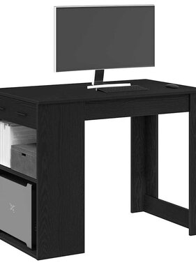 vidaXL Bureau met lade en plank 102x62x77,5cm bewerkt hout zwart eiken