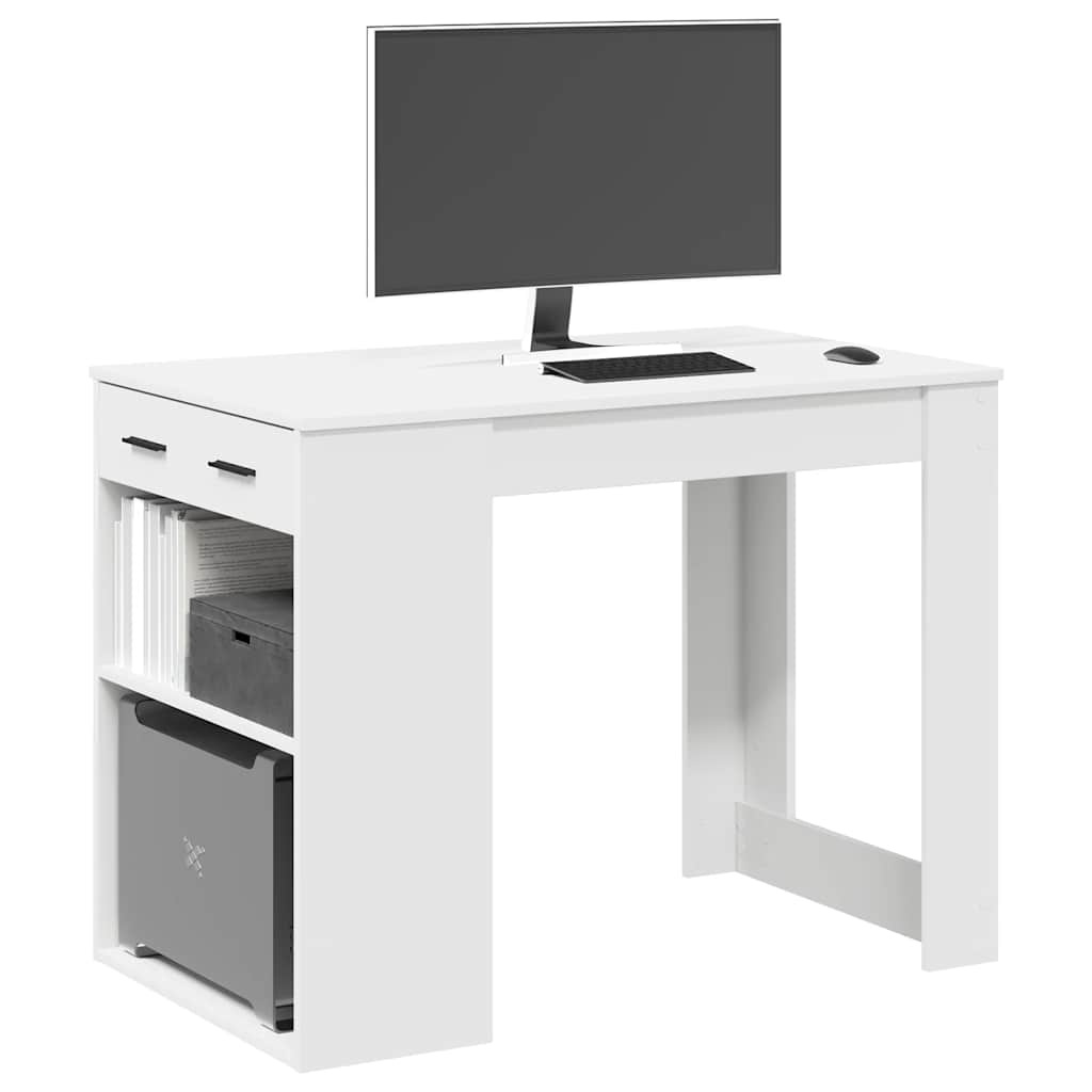 vidaXL Bureau met lade en plank 102x62x77,5 cm bewerkt hout wit