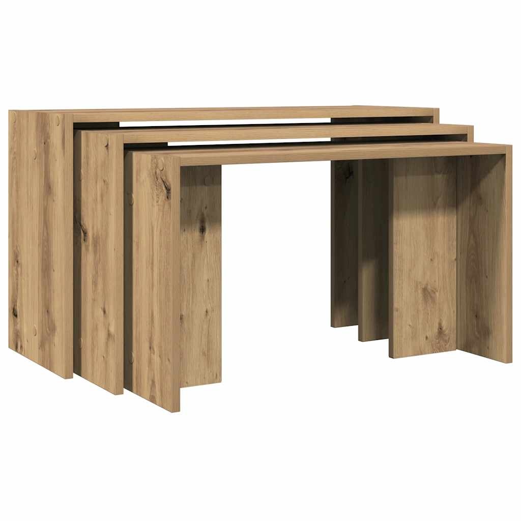 vidaXL 3-delige Tafeltjesset bewerkt hout artisanaal eikenkleur