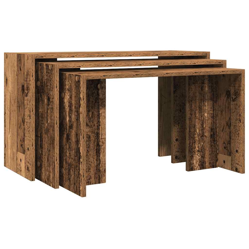 vidaXL 3-delige Tafeltjesset bewerkt hout oud houtkleurig