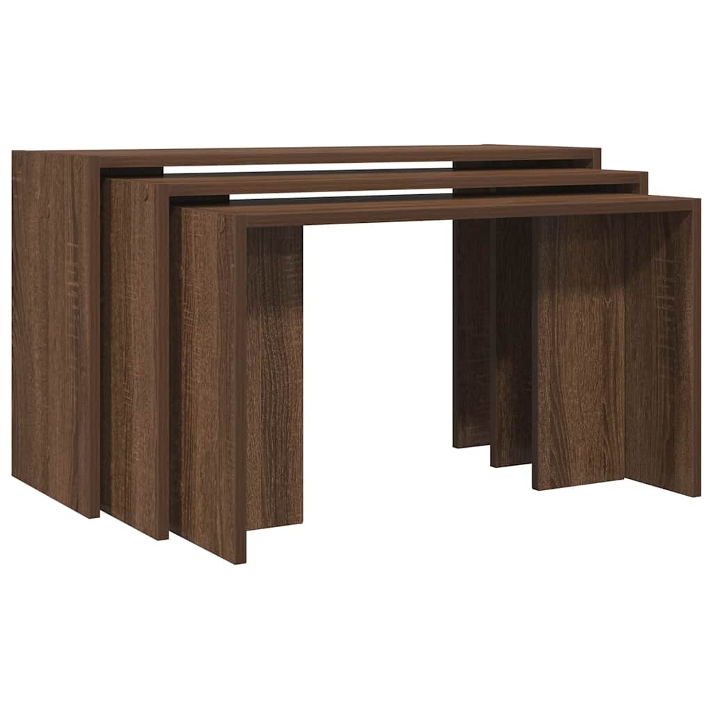 vidaXL 3-delige Tafeltjesset bewerkt hout bruin eikenkleur