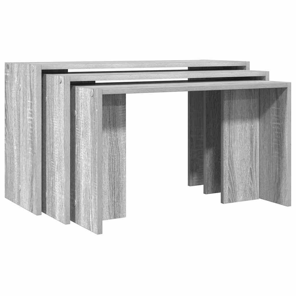 vidaXL 3-delige Tafeltjesset bewerkt hout grijs sonoma eikenkleurig