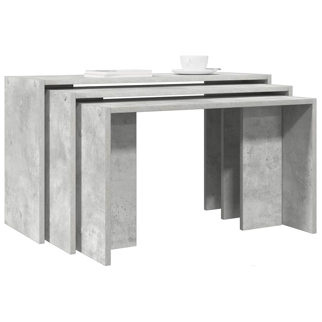 vidaXL 3-delige Tafeltjesset bewerkt hout betongrijs