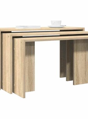 VidaXL 3-delige Tafeltjesset bewerkt hout sonoma eikenkleurig