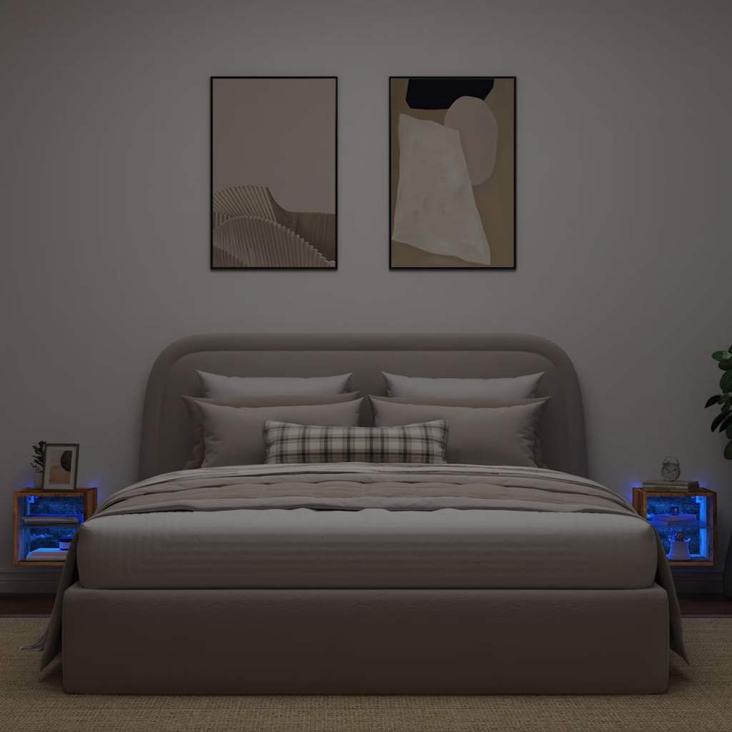 vidaXL Tv-wandmeubels met LED-verlichting 2 st 30x28,5x30 cm oud hout