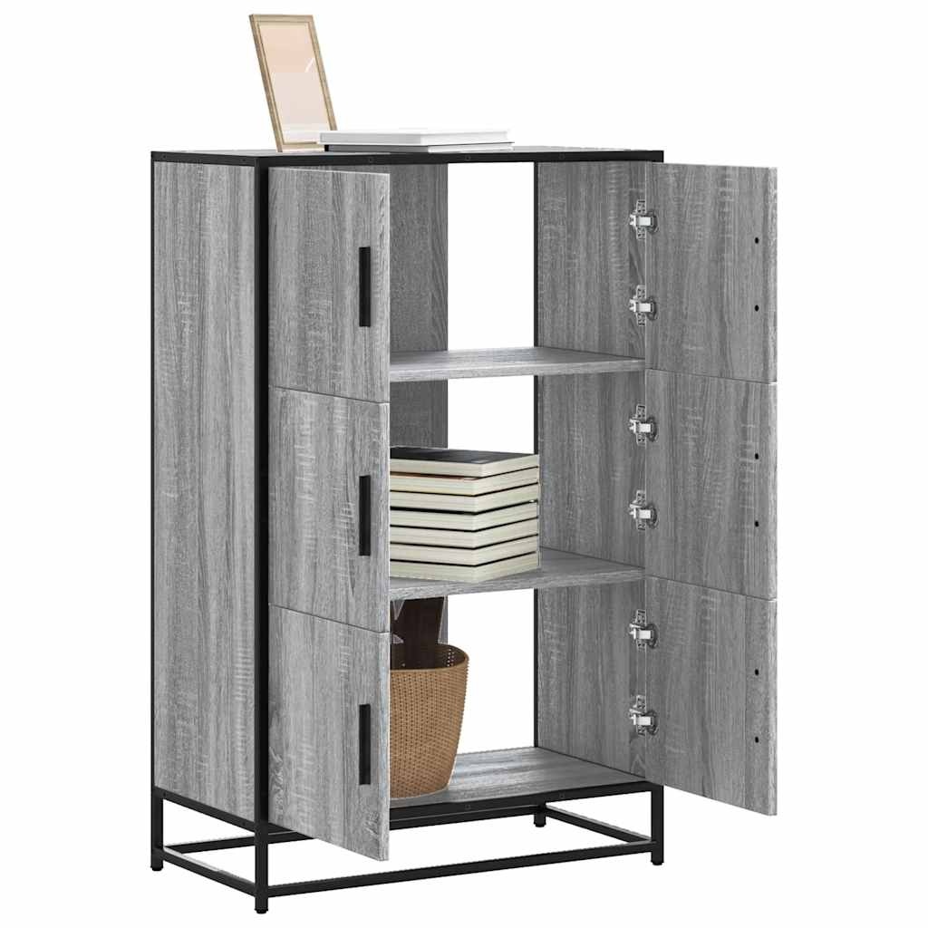 vidaXL Hoge kast 68x35x106,5 cm bewerkt hout en metaal grijs sonoma