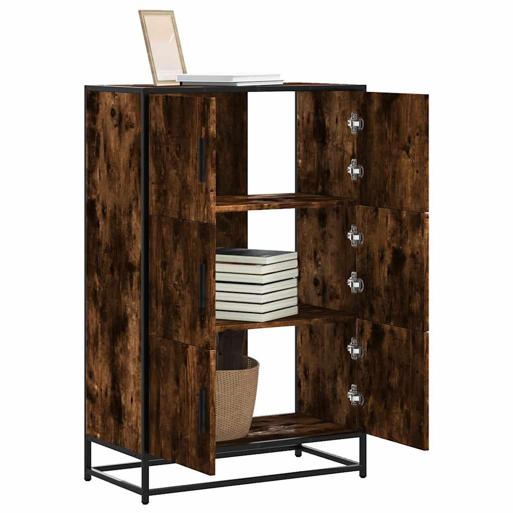 vidaXL Hoge kast 68x35x106,5 cm bewerkt hout en metaal gerookt eiken