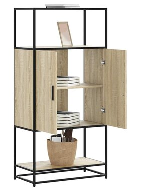 vidaXL Hoge kast 68x35x139 cm bewerkt hout en metaal sonoma eikenkleur
