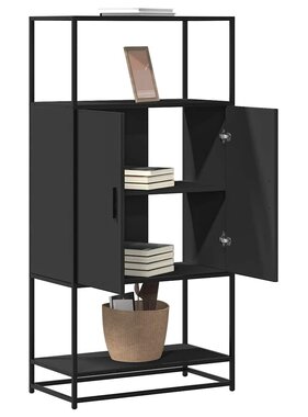 vidaXL Hoge kast 68x35x139 cm bewerkt hout en metaal zwart