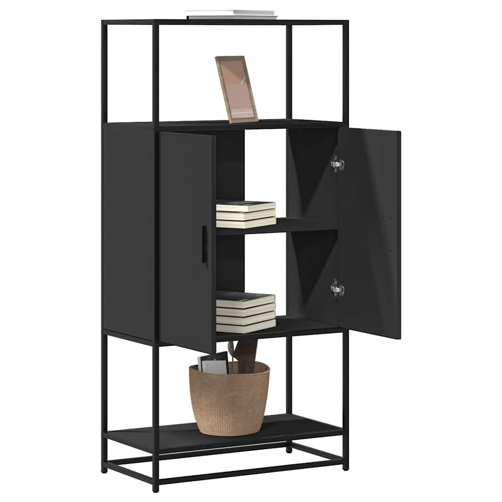 vidaXL Hoge kast 68x35x139 cm bewerkt hout en metaal zwart