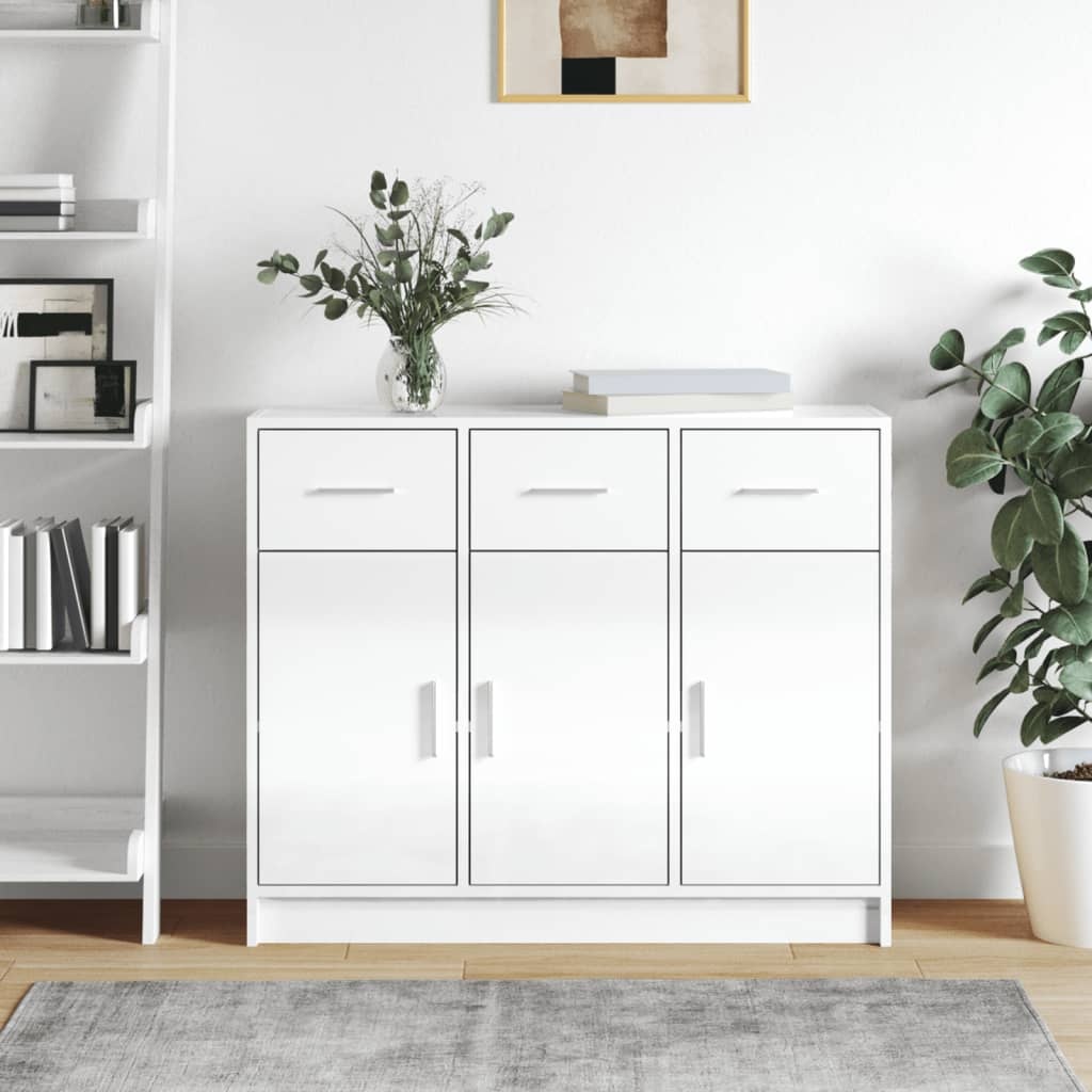 vidaXL Dressoir 91x28x75 cm bewerkt hout hoogglans wit