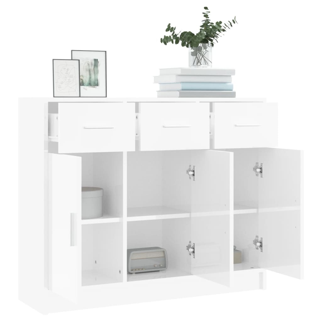 vidaXL Dressoir 91x28x75 cm bewerkt hout hoogglans wit