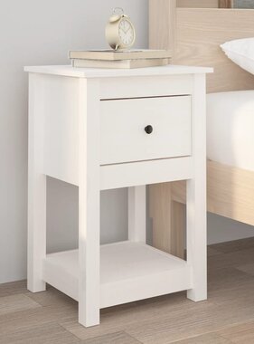 vidaXL Nachtkastje 40x35x61,5 cm massief grenenhout wit