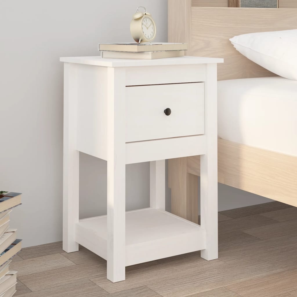 vidaXL Nachtkastje 40x35x61,5 cm massief grenenhout wit