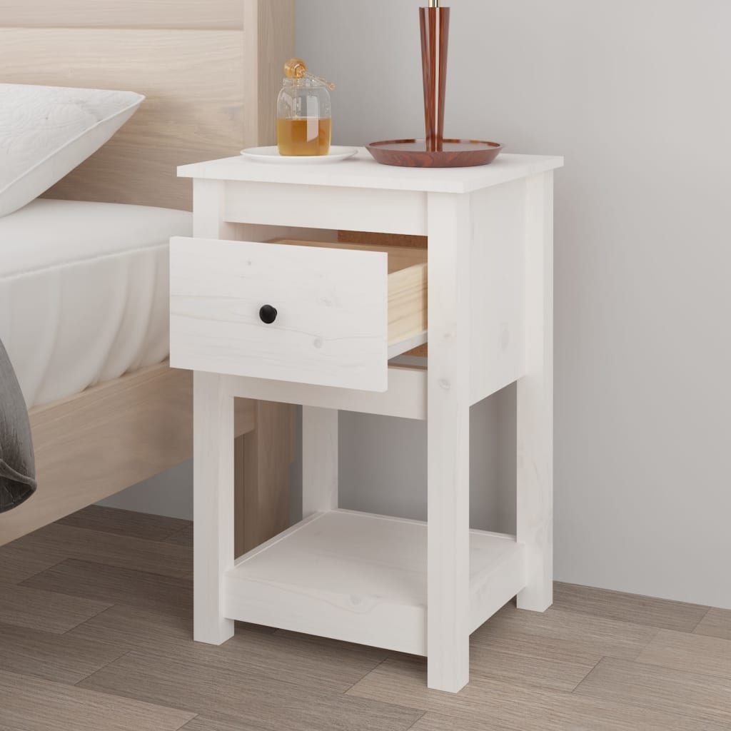 vidaXL Nachtkastje 40x35x61,5 cm massief grenenhout wit