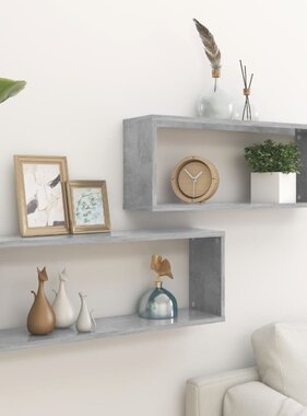 VidaXL Wandschappen kubus 2 st 60x15x23 cm bewerkt hout betongrijs