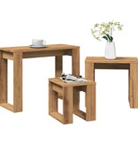 vidaXL 3-delige Bijzettafelset bewerkt hout artisanaal eikenkleur