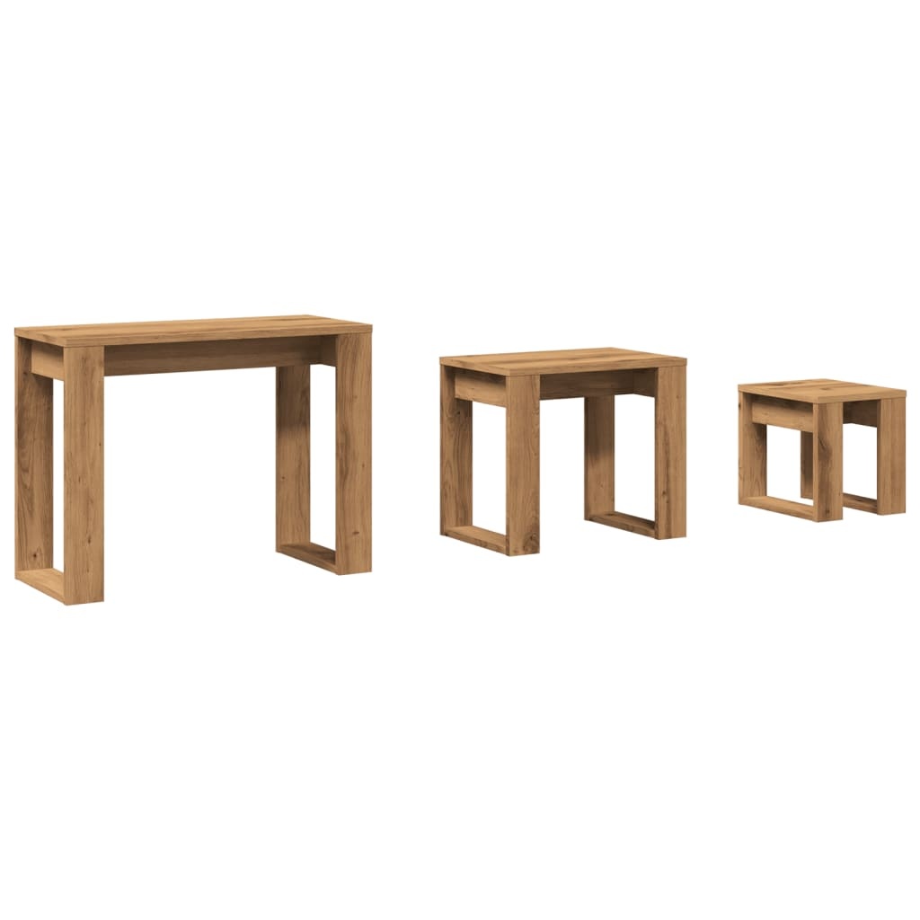 vidaXL 3-delige Bijzettafelset bewerkt hout artisanaal eikenkleur