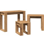 vidaXL 3-delige Bijzettafelset bewerkt hout artisanaal eikenkleur