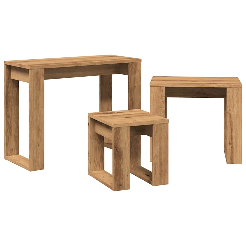 vidaXL 3-delige Bijzettafelset bewerkt hout artisanaal eikenkleur