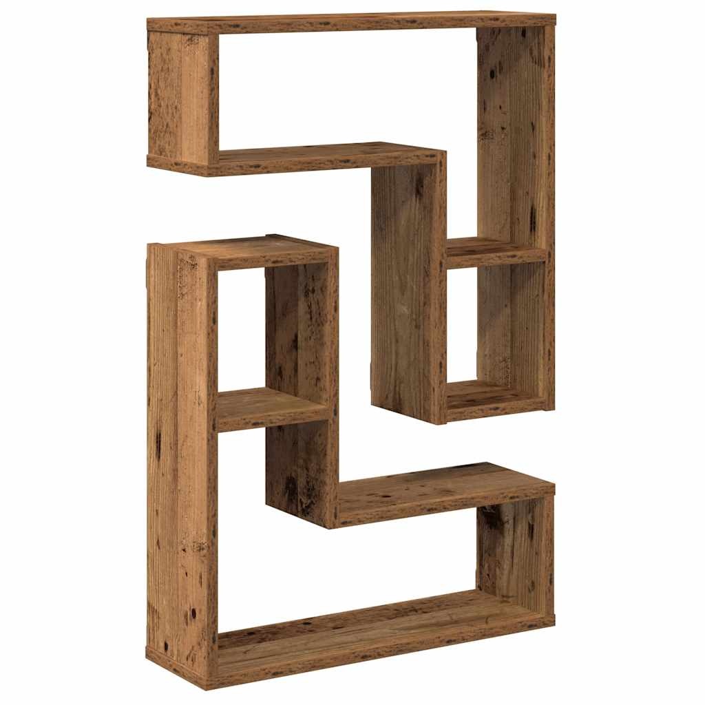 vidaXL Wandschappen kubus 2 st 50x15x50 cm bewerkt hout oud houtkleur