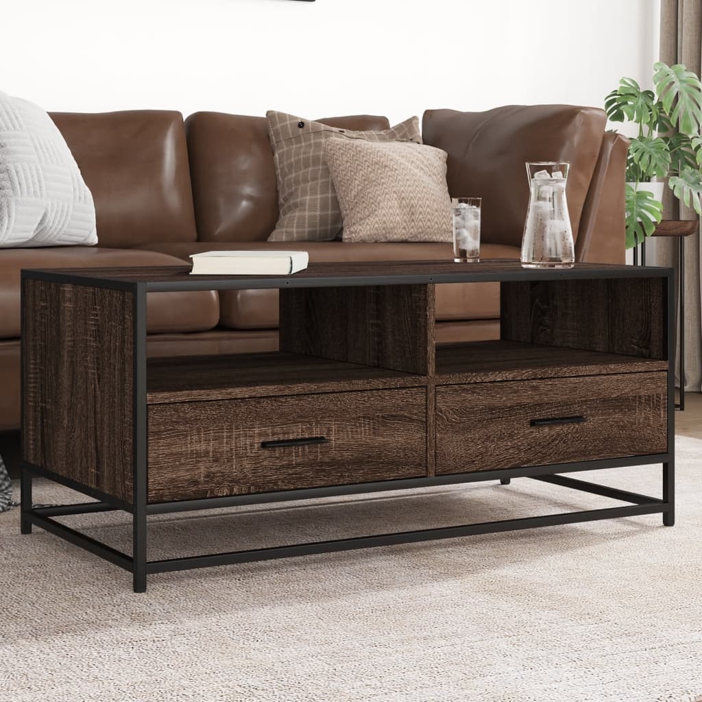 vidaXL Salontafel 100x50x45 cm bewerkt hout en metaal bruin eikenkleur