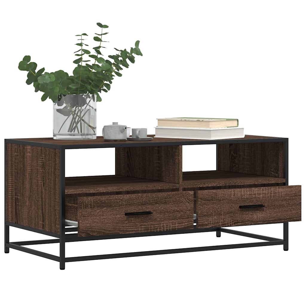 vidaXL Salontafel 100x50x45 cm bewerkt hout en metaal bruin eikenkleur