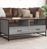 vidaXL Salontafel 100x50x45 cm bewerkt hout en metaal grijs sonoma