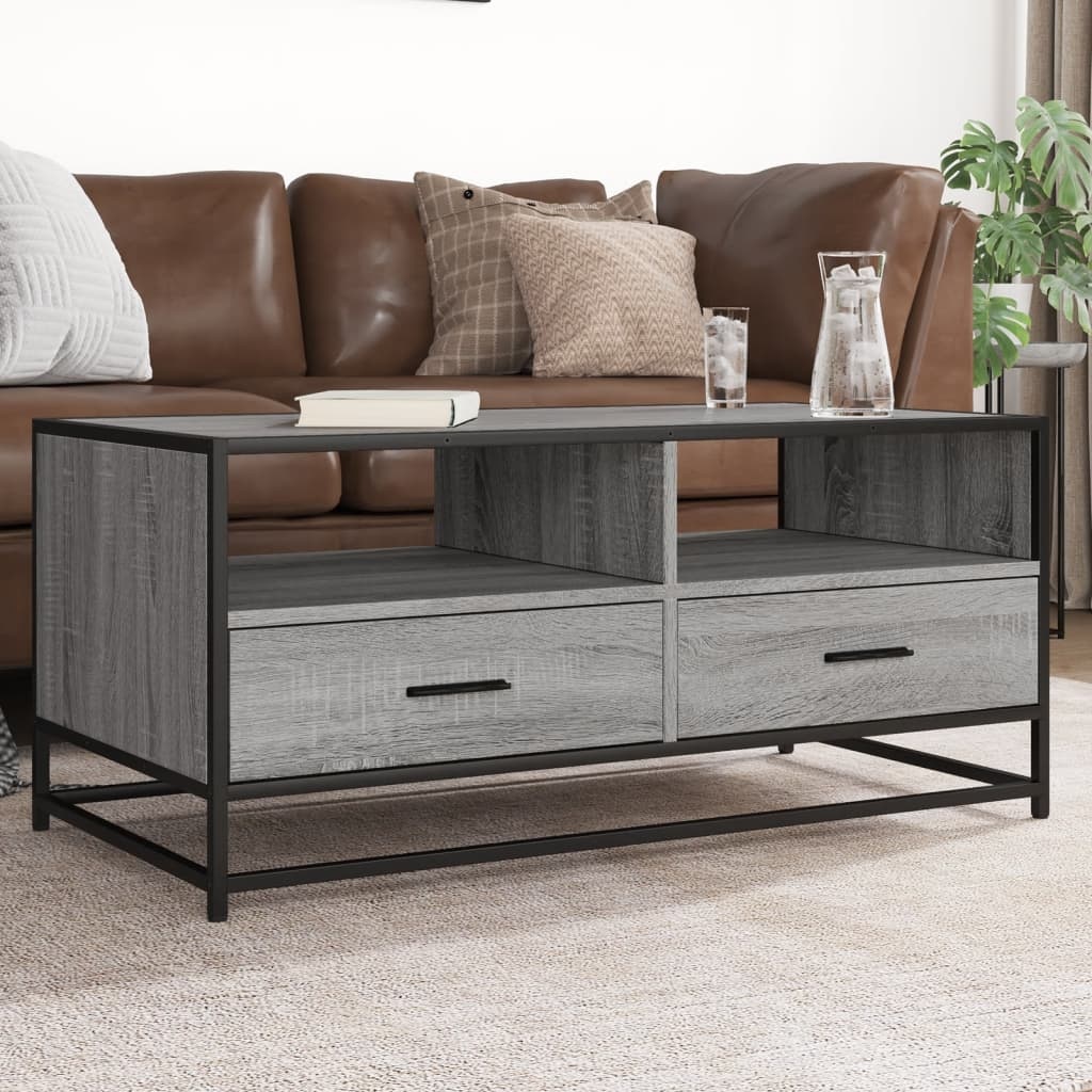 vidaXL Salontafel 100x50x45 cm bewerkt hout en metaal grijs sonoma
