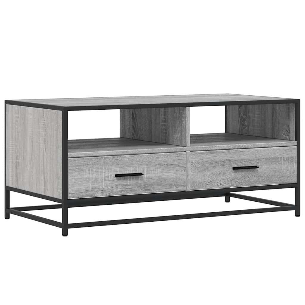 vidaXL Salontafel 100x50x45 cm bewerkt hout en metaal grijs sonoma