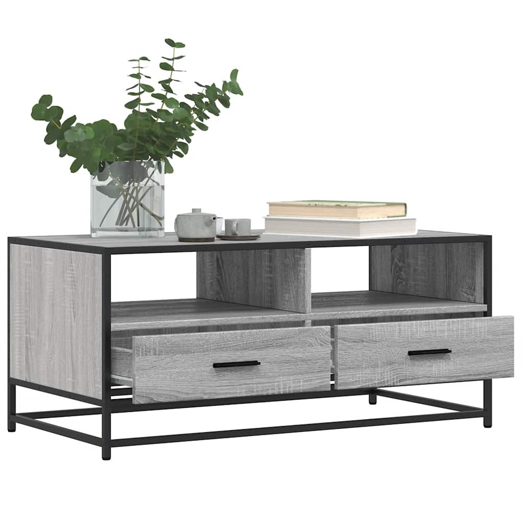 vidaXL Salontafel 100x50x45 cm bewerkt hout en metaal grijs sonoma