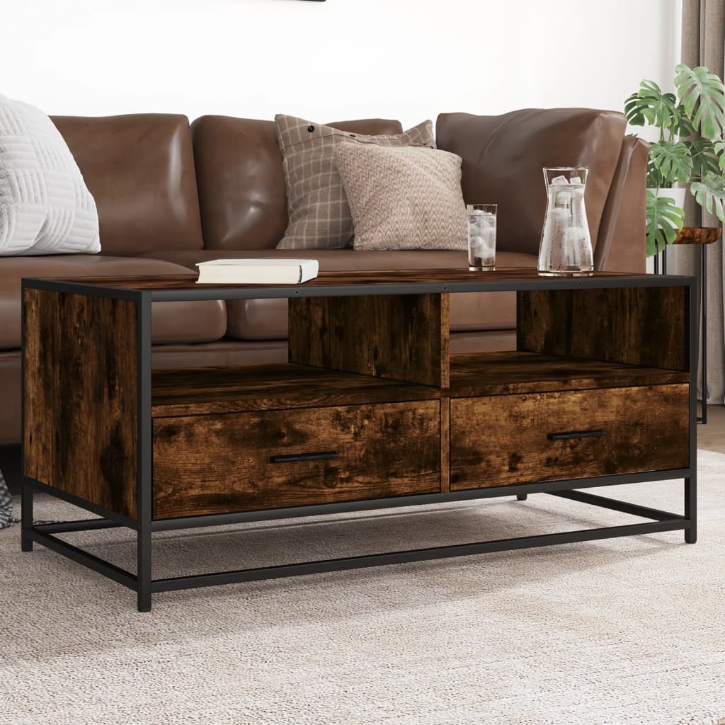 vidaXL Salontafel 100x50x45 cm bewerkt hout en metaal gerookt eiken