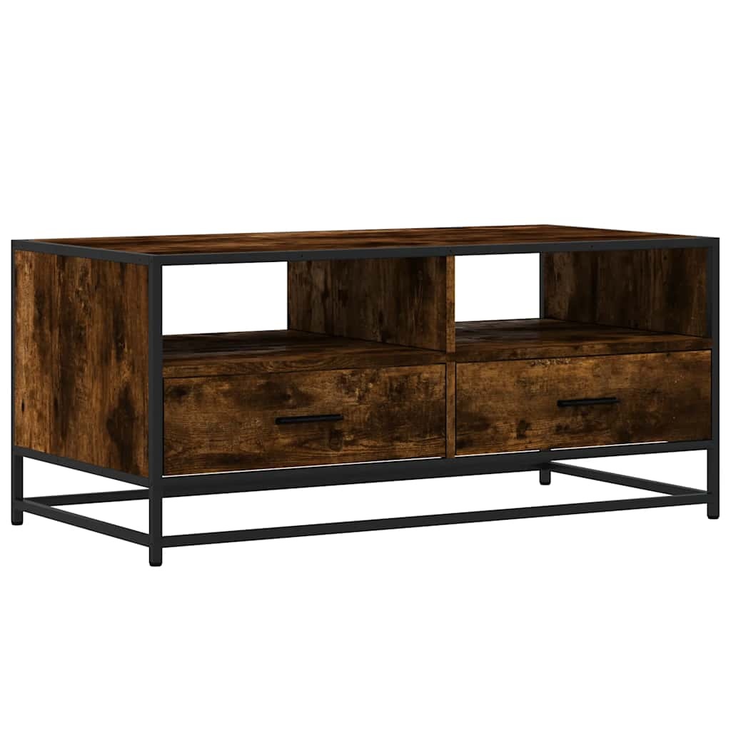 vidaXL Salontafel 100x50x45 cm bewerkt hout en metaal gerookt eiken
