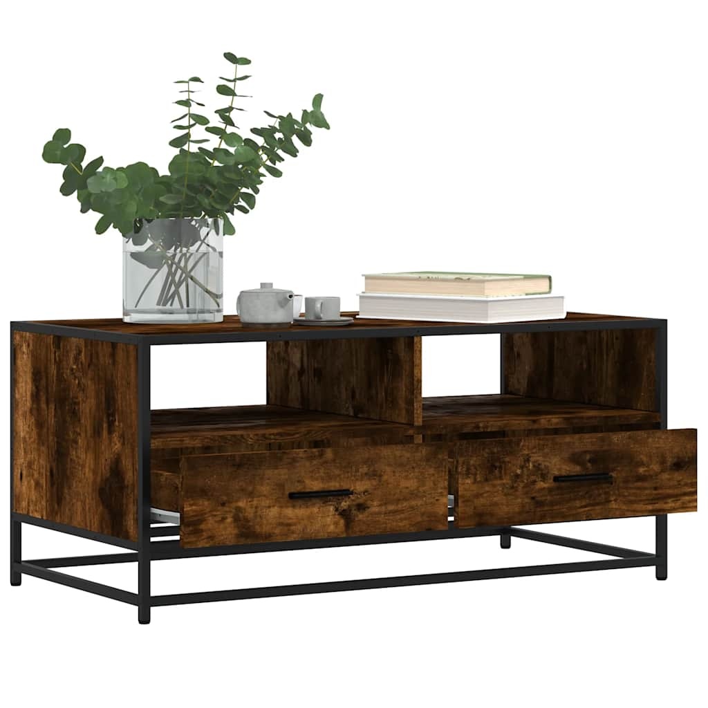 vidaXL Salontafel 100x50x45 cm bewerkt hout en metaal gerookt eiken